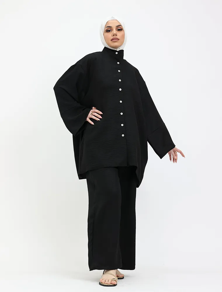 Black Linen Feel Casual Co Ord